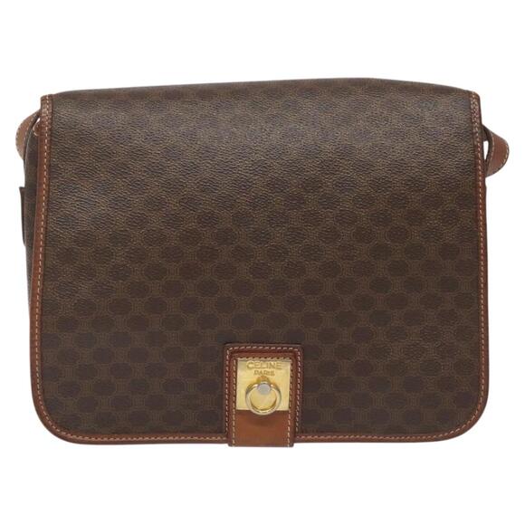 CELINE Macadam Canvas Shoulder Bag Pvc Leather Brown Gold - Picture 2 of 12